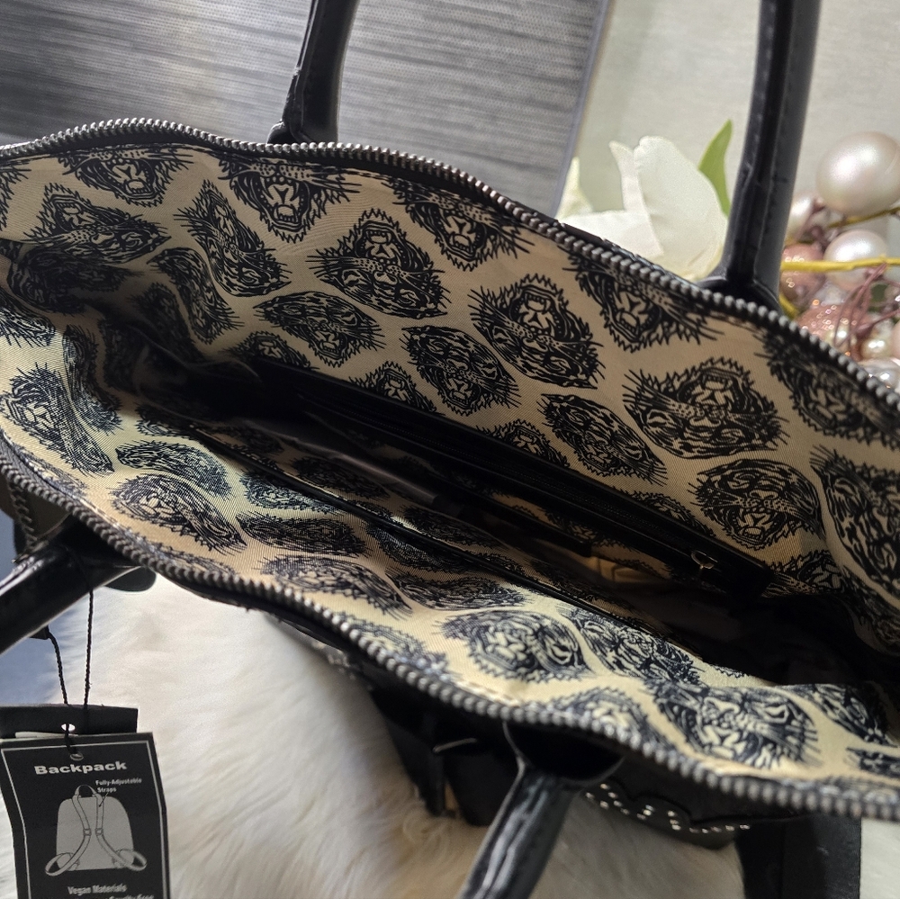 "Ed Hardy"" Black(skull and initial embossed) Faux Leather, Backpack, Tote.new - Picture 7 of 10